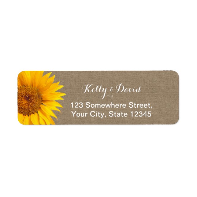 Étiquette Country Sunflowers Burlap Mariage Adresse de retou (Devant)