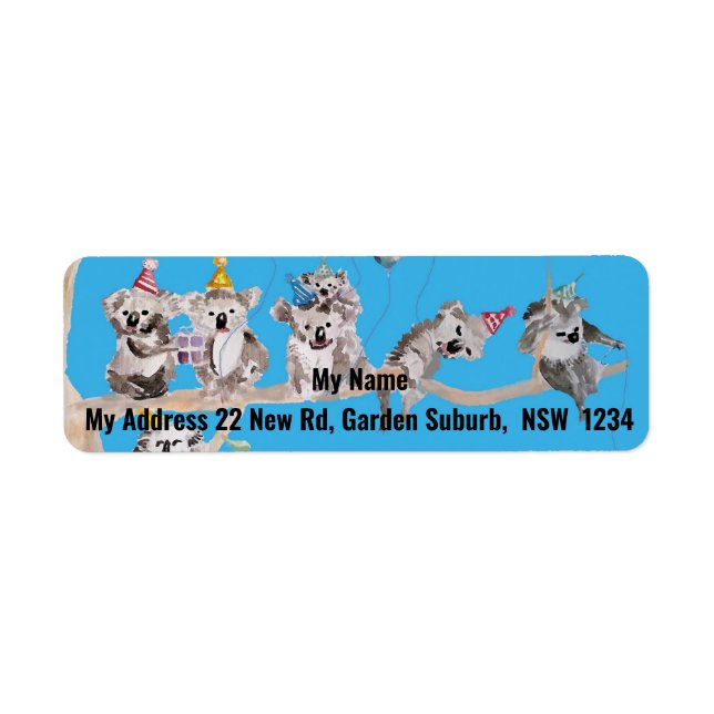 Étiquette Coupe Koala Party Aquarelle Retourner l'adresse Ét (Devant)