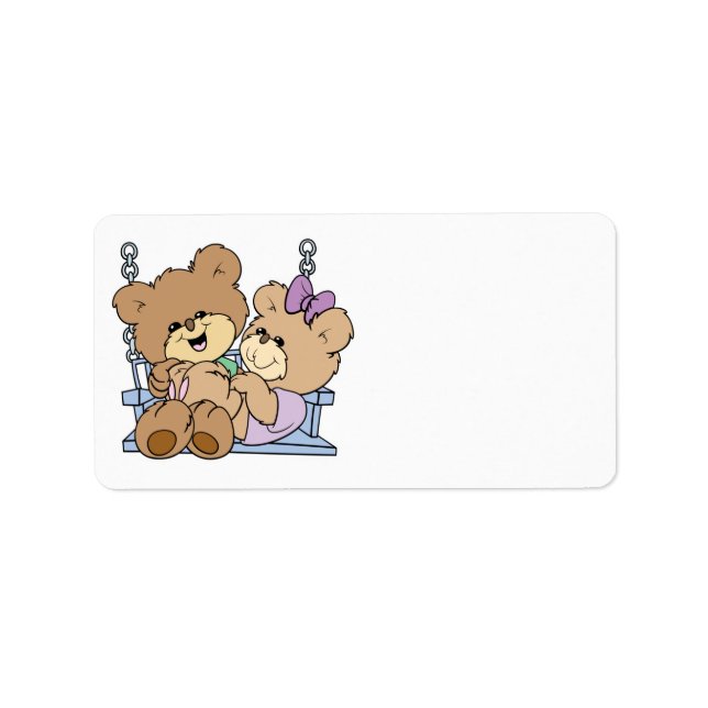 Étiquette couple d'ours en peluche mignon romance sur banc b (Devant)