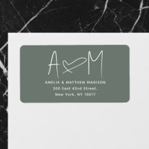 Couple Monogram Heart Green Return Address
