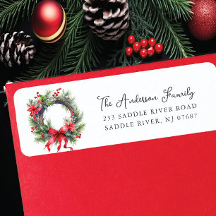 Étiquette Courbe de fleurs rouge Poinsettia