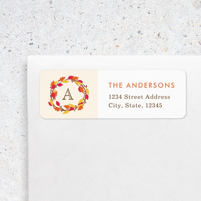 Étiquette Couronne d'automne Nom de famille Monogramme Adres (Créateur téléchargé)
