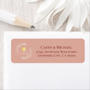 Étiquette Couronne de feuilles roses adresse de retour de ma