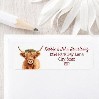 Étiquette Couronne de Noël de vache des Highlands Adresse de