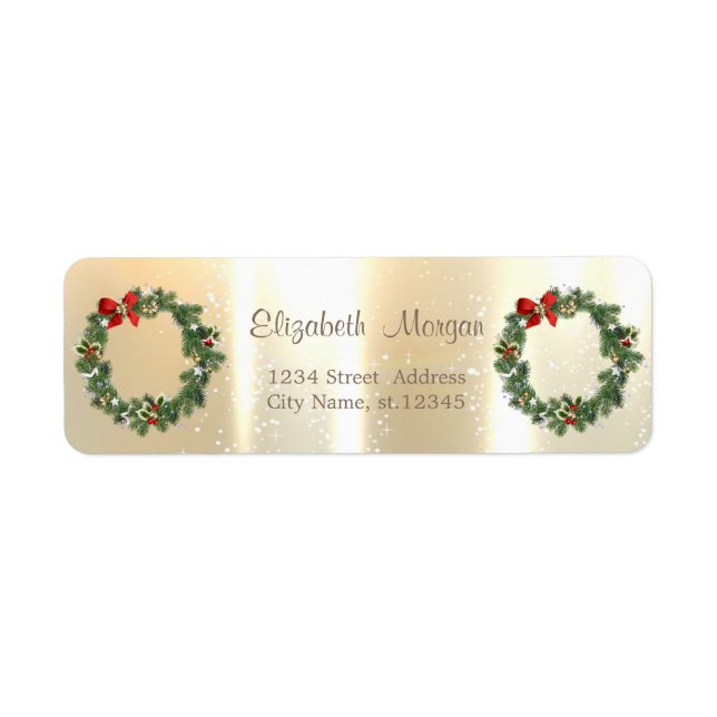 Étiquette Couronne de Noël élégante et stylée en or, vacance (Devant)