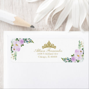 Étiquette Couronne de Quinceanera or Fleurs de Lilas Violet