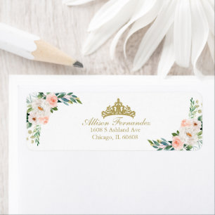 Étiquette Couronne de Quinceanera Or Tiare Rose Floral Label