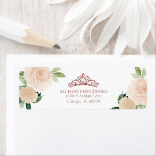 Étiquette Couronne de Quinceanera Rose Gold Fleurs Rose Pâle