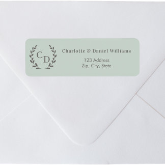 Étiquette Couronne de retour d'adresse monogramme vert sauge