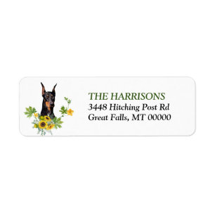 Étiquette Couronne de tournesols Doberman Pinscher Adresse d