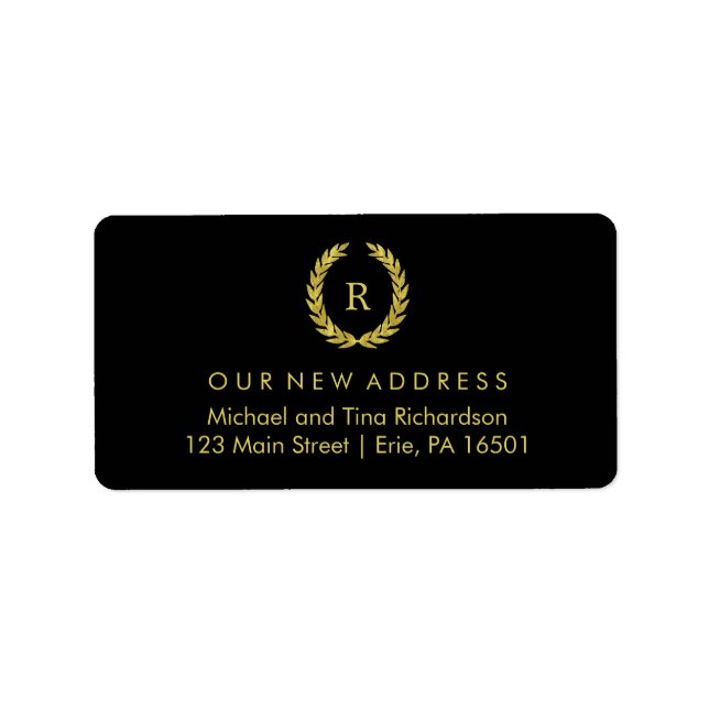 Étiquette Couronne d'or en noir avec Monogramme Nouvelle adr (Devant)