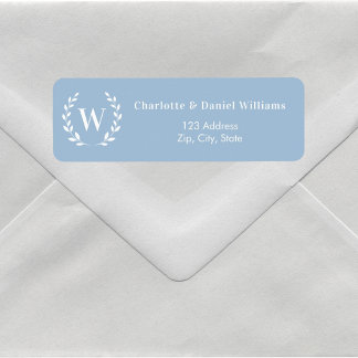 Étiquette Couronne initiale de monogramme bleu poussiéreux a