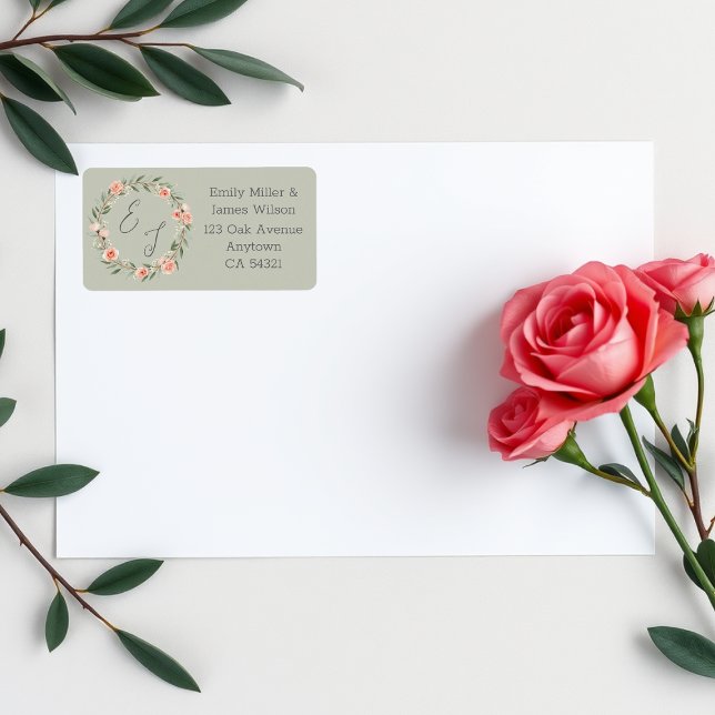 Étiquette Couronne rose verte et romantique (Créateur téléchargé)