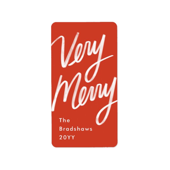 Étiquette Courrier à la main très joyeux rouge de vacances (Devant)