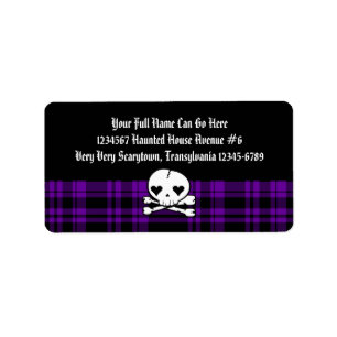 Étiquette Crâne de Kawaii et plaid pourpre