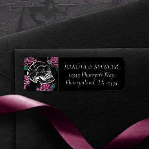 Étiquette Crâne sucre Roses roses Girly Gothic Glam Adress