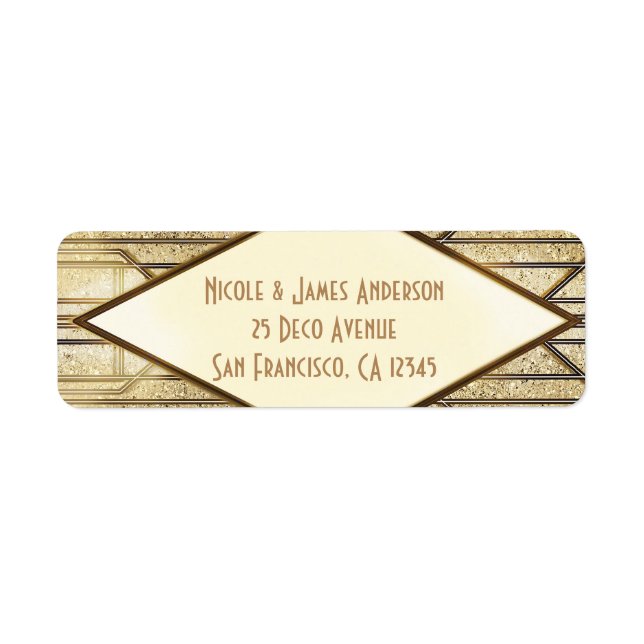 Étiquette Cream Ivory Gold 20's Art Déco Gatsby Glam Mariage (Devant)