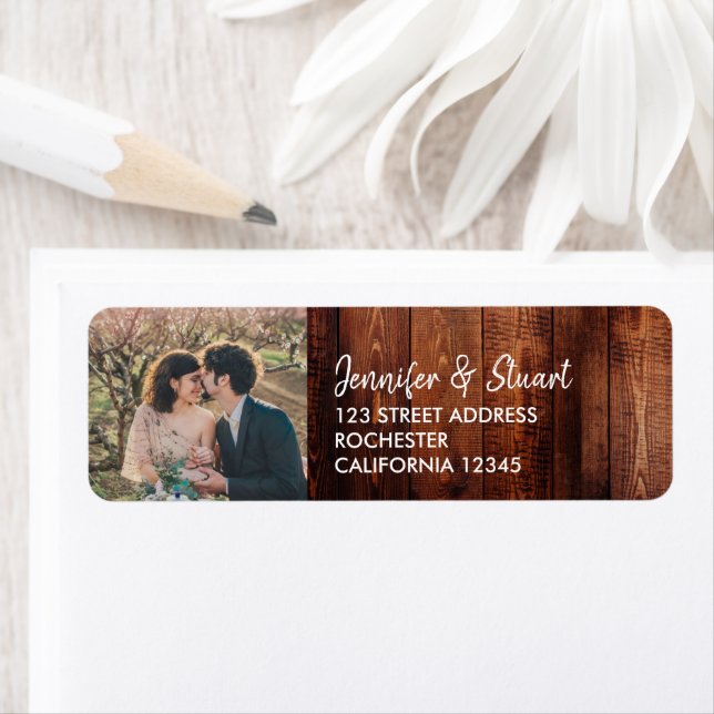 Étiquette Créez votre propre photo Mariage en bois rustique (En situation)