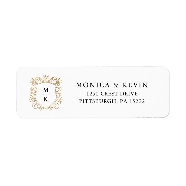 Étiquette Crest doré | Élégant Mariage noir et blanc (Devant)