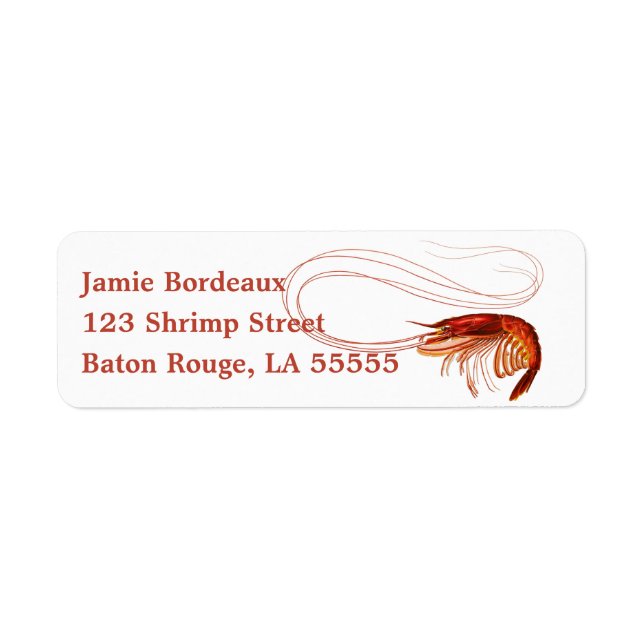Étiquette Crevettes rouges fantaisie sur blanc (Devant)