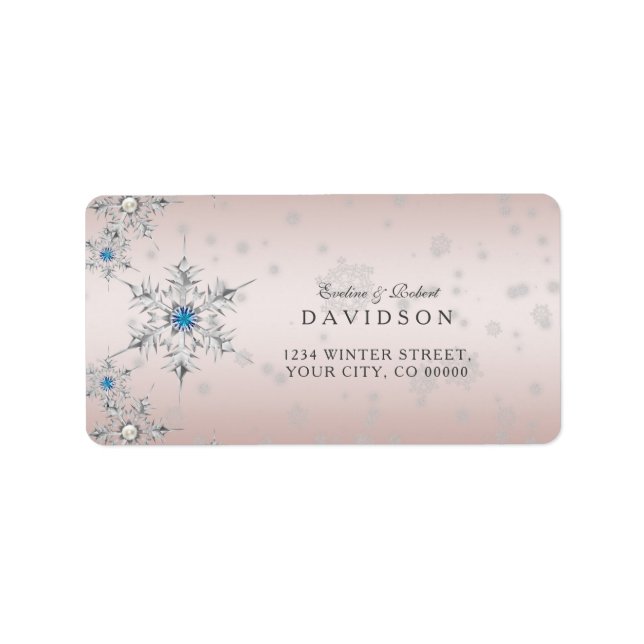 Étiquette Cristaux de flocons d'argent Blue Pearl rose Baptê (Devant)