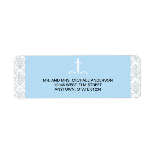 Étiquette Croix Bleue avec motif Damas