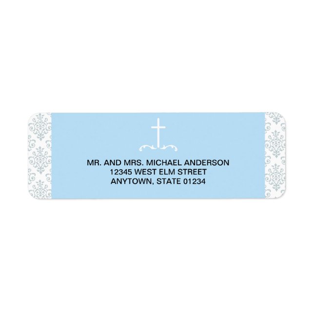 Étiquette Croix Bleue avec motif Damas (Devant)