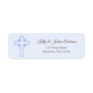 Étiquette Croix Bleue Baby Boy Baptême / Christening Adresse