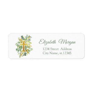 Étiquette Croix d'or Feuilles première sainte communion