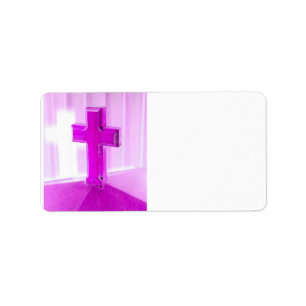 Étiquette Croix en bois, version violette, église photo