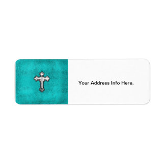 Étiquette Croix métallique turquoise