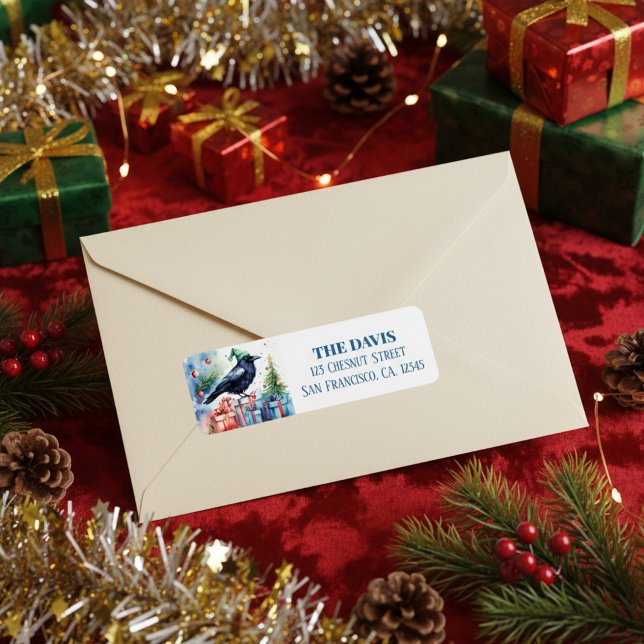 Étiquette Crow festif Casquette de Noël - Adresse de retour (Créateur téléchargé)