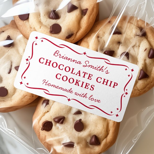 Étiquette Cuisine de cuisson Festive blanc rouge cuisine (Festive white red kitchen baking cooking label)