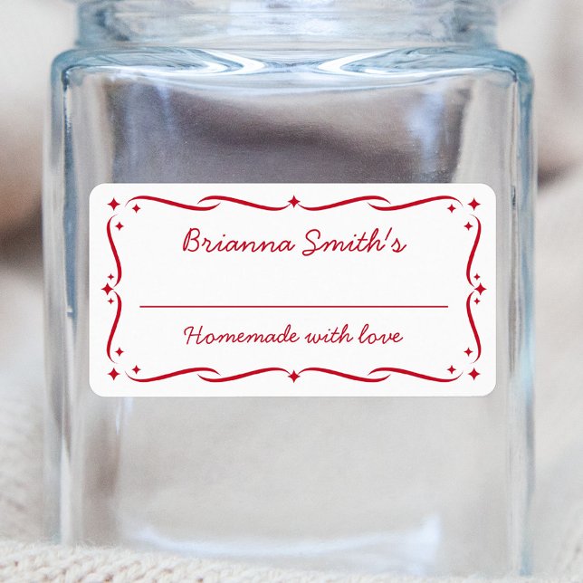 Étiquette Cuisine de cuisson Festive blanche rouge cuisine r (Créateur téléchargé)