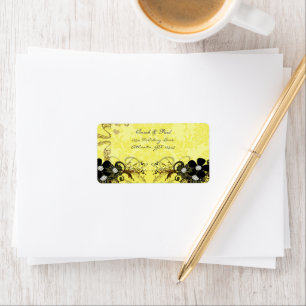 Étiquette Cuivre jaune Black Musical Floral Adresse de retou