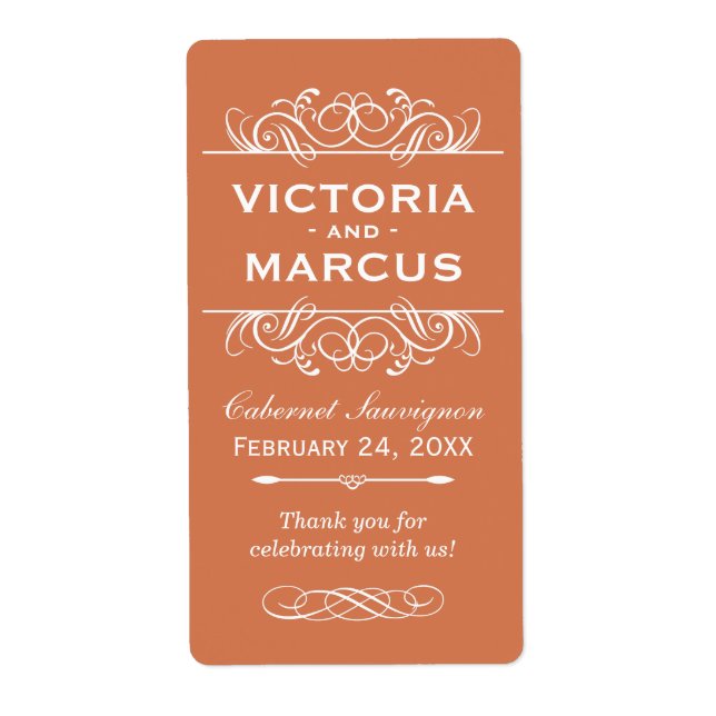 Étiquette Cuivre Mariage Vin Bouteille Monogramme Favoriser  (Devant)