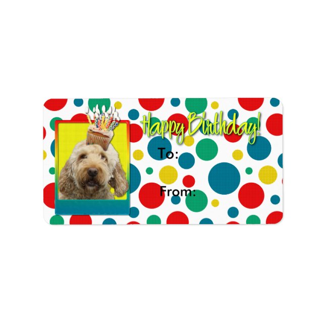 Étiquette Cupcake d'anniversaire - GoldenDoodle (Devant)