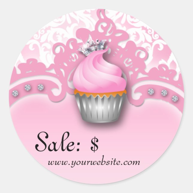 Étiquette Cupcake Prix Étiquette Couronne Damas ro (Devant)