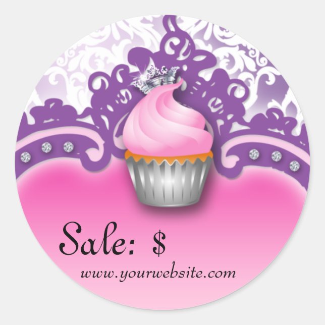 Étiquette Cupcake Prix Étiquette Couronne Damas ro (Devant)