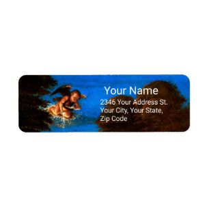 Étiquette Cupid Dans le Ciel Bleu Tourne une Cascade de Fleu