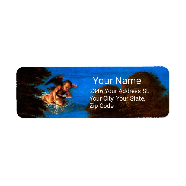 Étiquette Cupid Dans le Ciel Bleu Tourne une Cascade de Fleu (Devant)