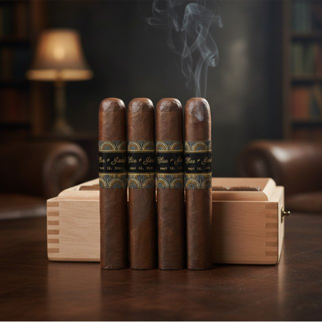 Étiquette Custom Art Deco Wedding Cigar Wrap with Names (Créateur téléchargé)