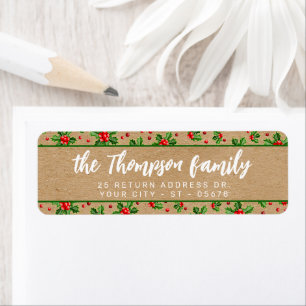 Étiquette Custom Classic Holiday Green Holly Red Berries