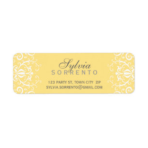 Étiquette CUSTOM vintage élégant filigree damassé jaune pâle