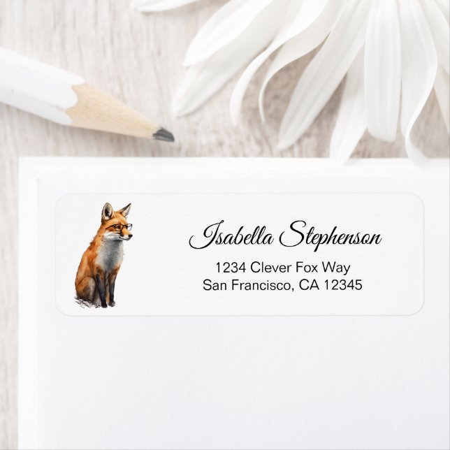 Étiquette Cute aquarelle Clever Fox Adresse de retour (En situation)