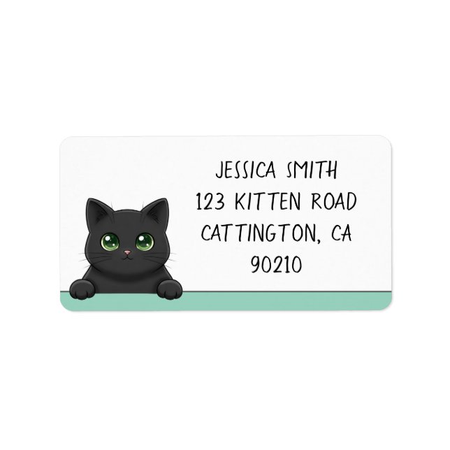 Étiquette Cute Black Cat Peeking Mint Personalized (Devant)