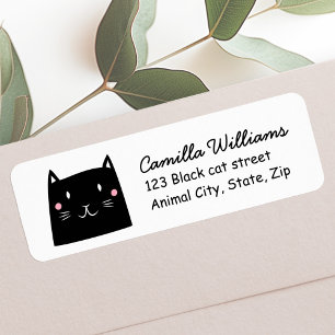 Étiquette Cute black cat return address label