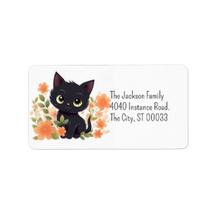 Étiquette Cute Black Kitten Kawaii Chibi