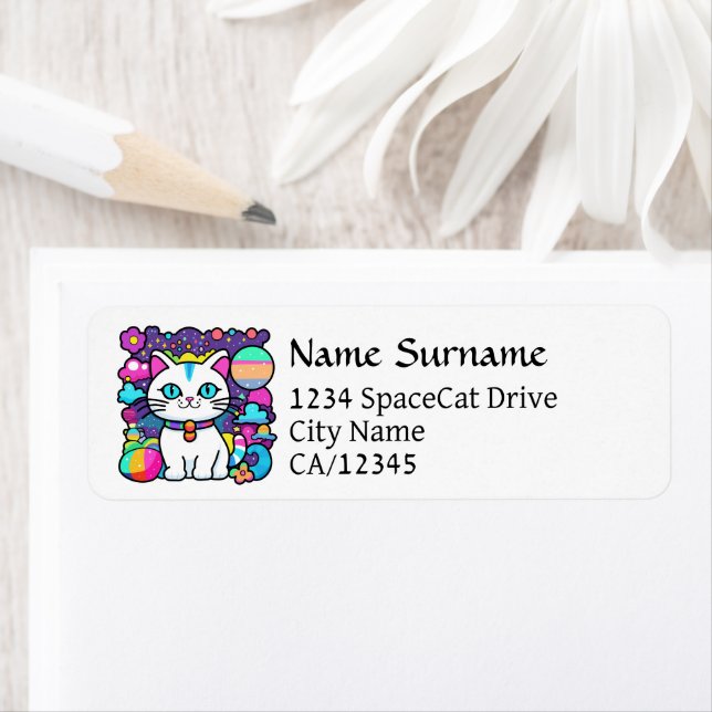 Étiquette Cute blanc Cosmique Espace Kitty Chat (En situation)