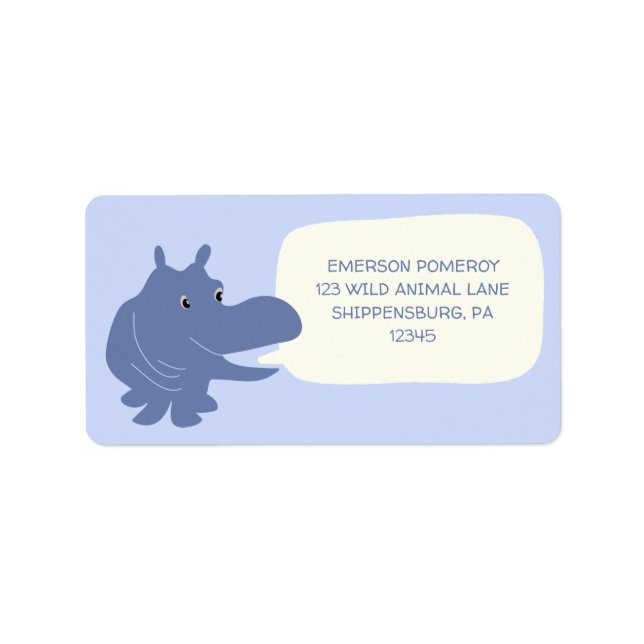 Étiquette Cute Blue Hippo Hippopotamus Adresse de retour (Devant)